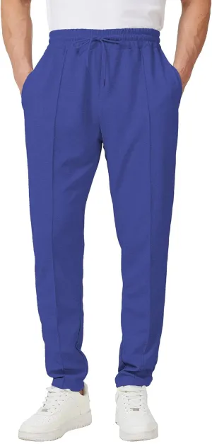 Men's Casual Pants Waffle Knit Pants Lightweight Open Bottom Pants Slim Fit Drawstring Jogger Yoga Pants with Pockets