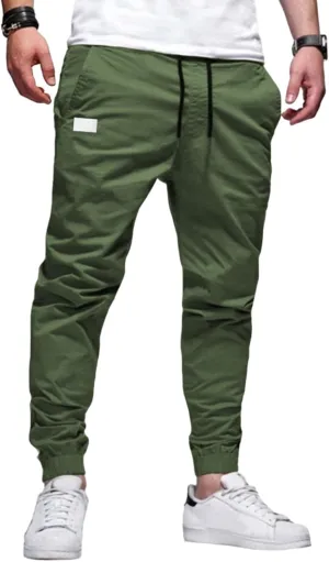 Mens Casual Sweatpants Elastic Waist Drawstring Cargo Pant Fashion Tapered Joggers Work Chino Pants for Men Classic