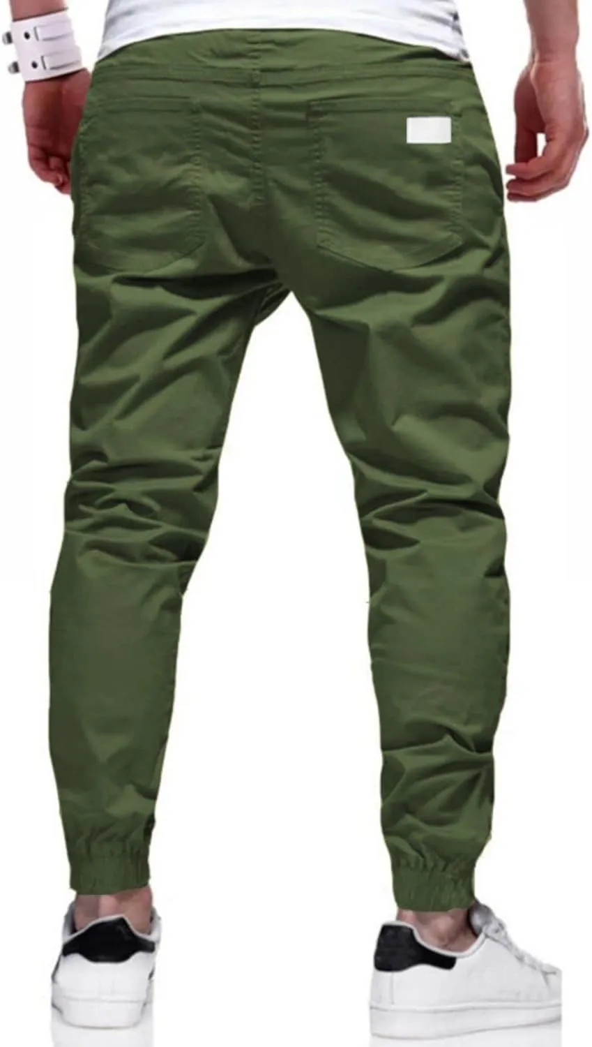 Mens Casual Sweatpants Elastic Waist Drawstring Cargo Pant Fashion Tapered Joggers Work Chino Pants for Men Classic
