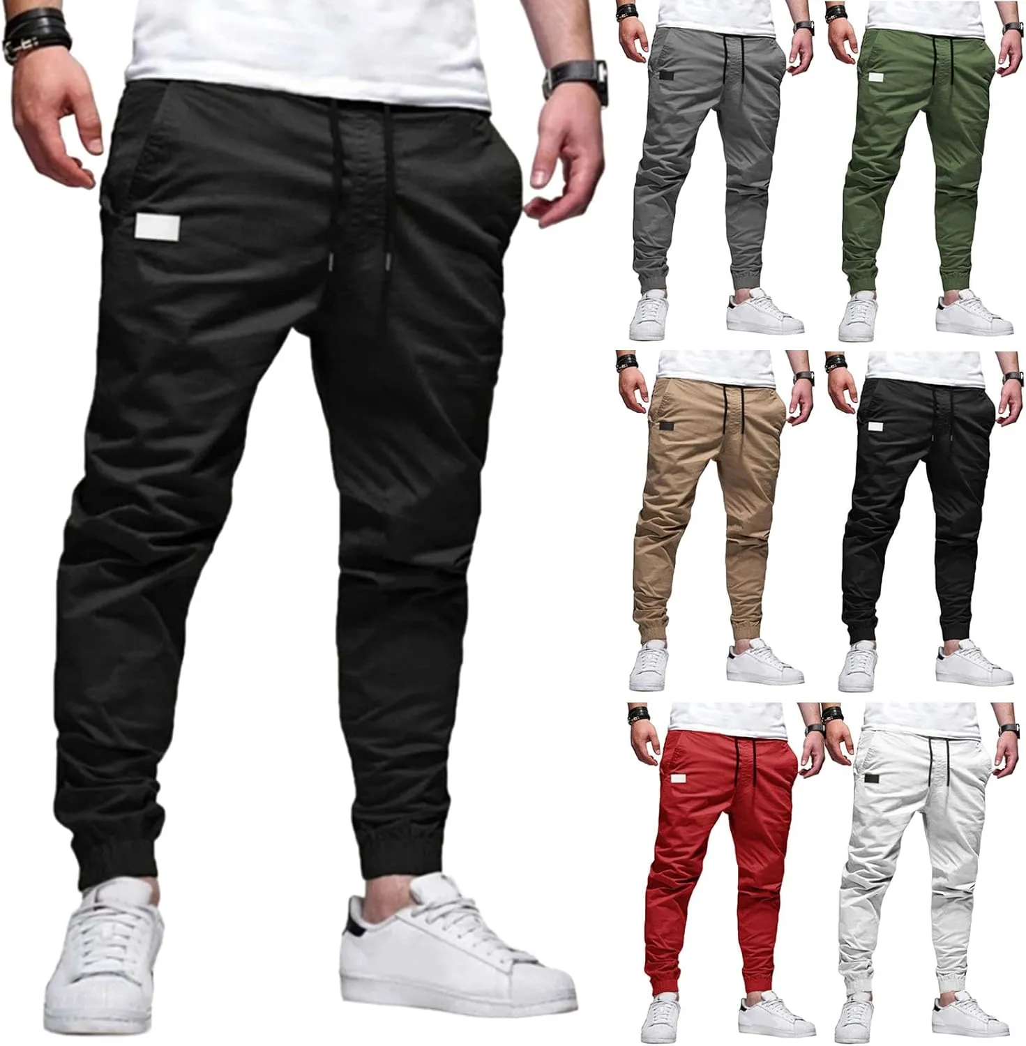 Mens Casual Sweatpants Elastic Waist Drawstring Cargo Pant Fashion Tapered Joggers Work Chino Pants for Men Classic
