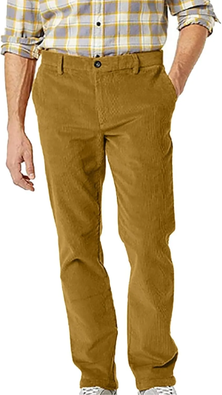Mens Corduroy Pants Straight Leg Tapered Pants Elastic Waist Baggy Comfy Casual Lounge Trousers with Pockets 2025