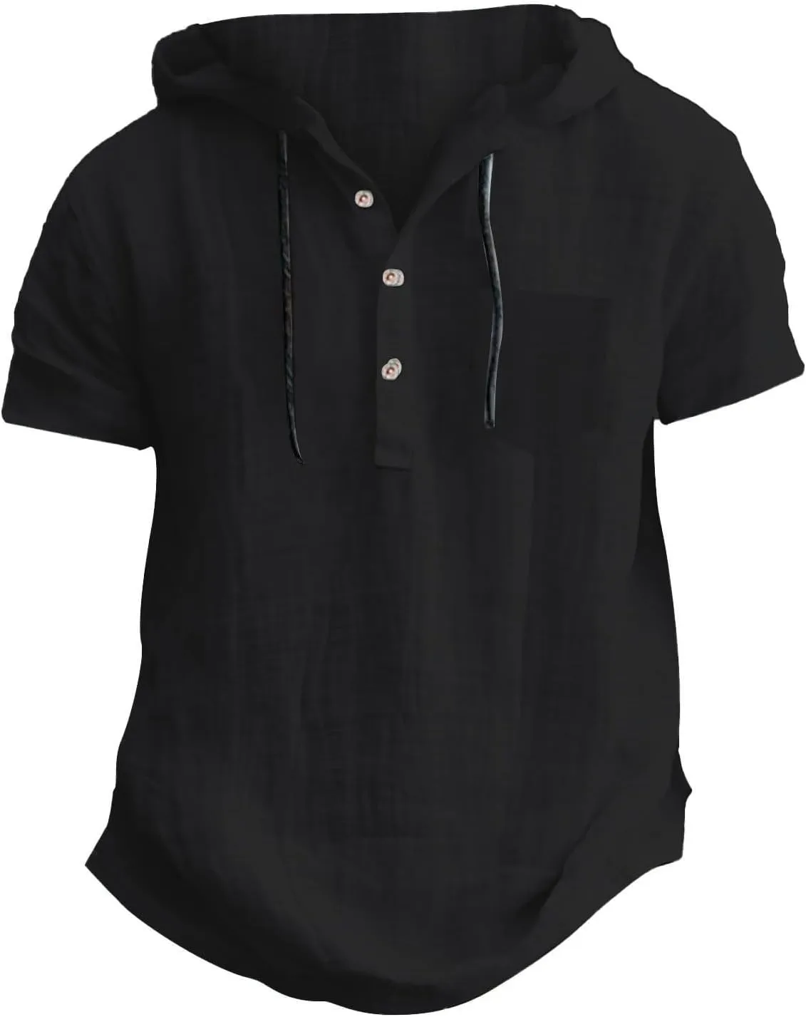Men's Cotton Linen Hoodies Shirts Short Sleeve Casual Lace Up Hooded Shirt Breathable Quick Dry Beach Hippie Tee Top