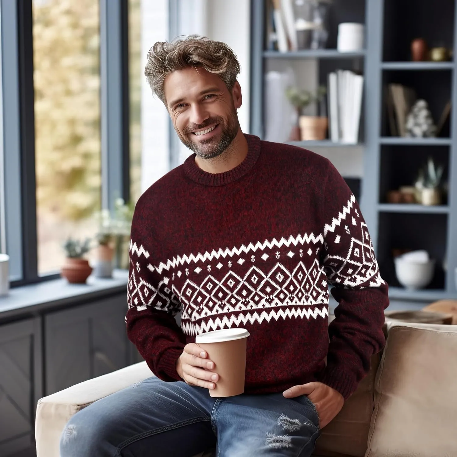 Mens Fleece Pullovers Sweaters Vintage Funny Aesthetic Sweater Ugly Christmas Jumper