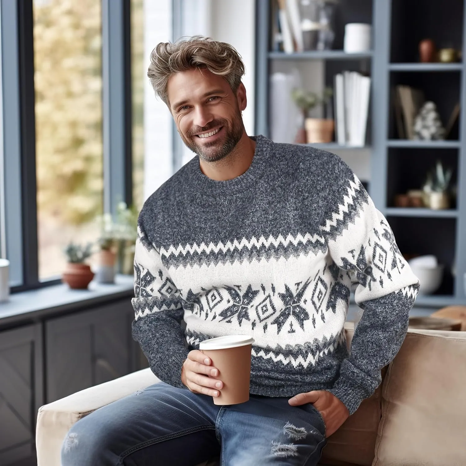 Mens Fleece Pullovers Sweaters Vintage Funny Aesthetic Sweater Ugly Christmas Jumper