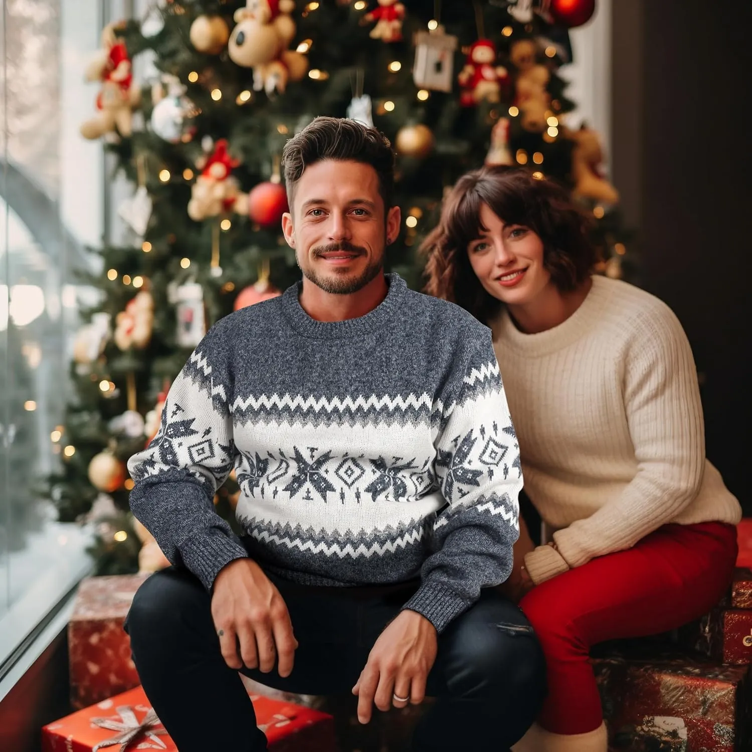 Mens Fleece Pullovers Sweaters Vintage Funny Aesthetic Sweater Ugly Christmas Jumper
