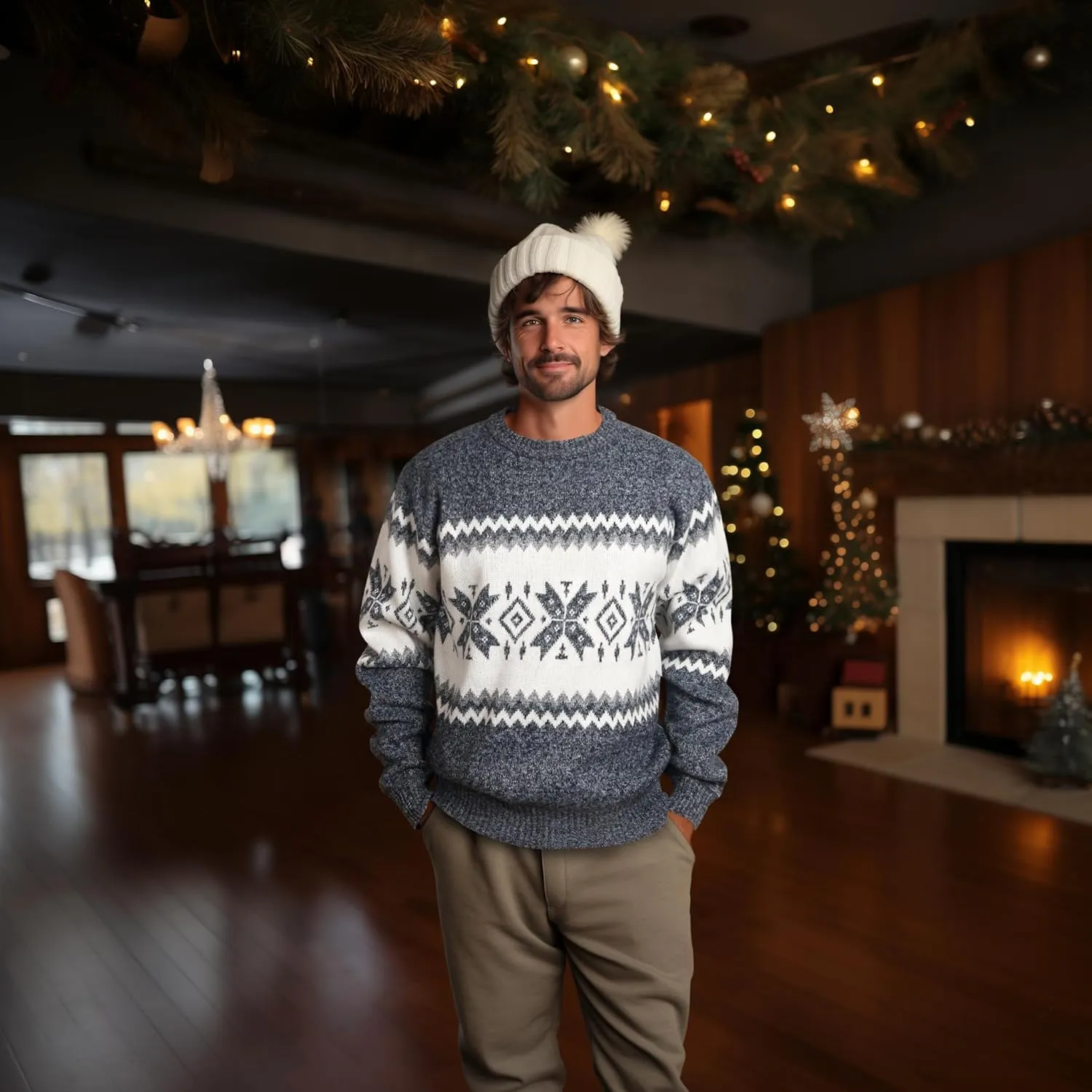 Mens Fleece Pullovers Sweaters Vintage Funny Aesthetic Sweater Ugly Christmas Jumper