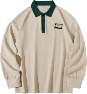 Men's Graphic Long Sleeve Sweatshirt Drop Shoulder Button Collared Neck Pullovers