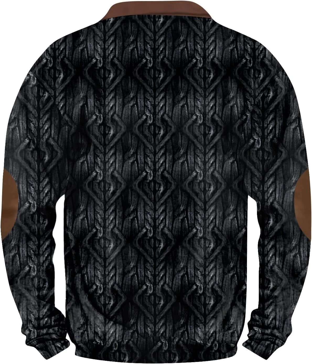 Men's Half Zip Pullover Vintage Long Sleeve Sweatshirt Elbow Patch Sweatshirt Fashion Hoodless Western Top