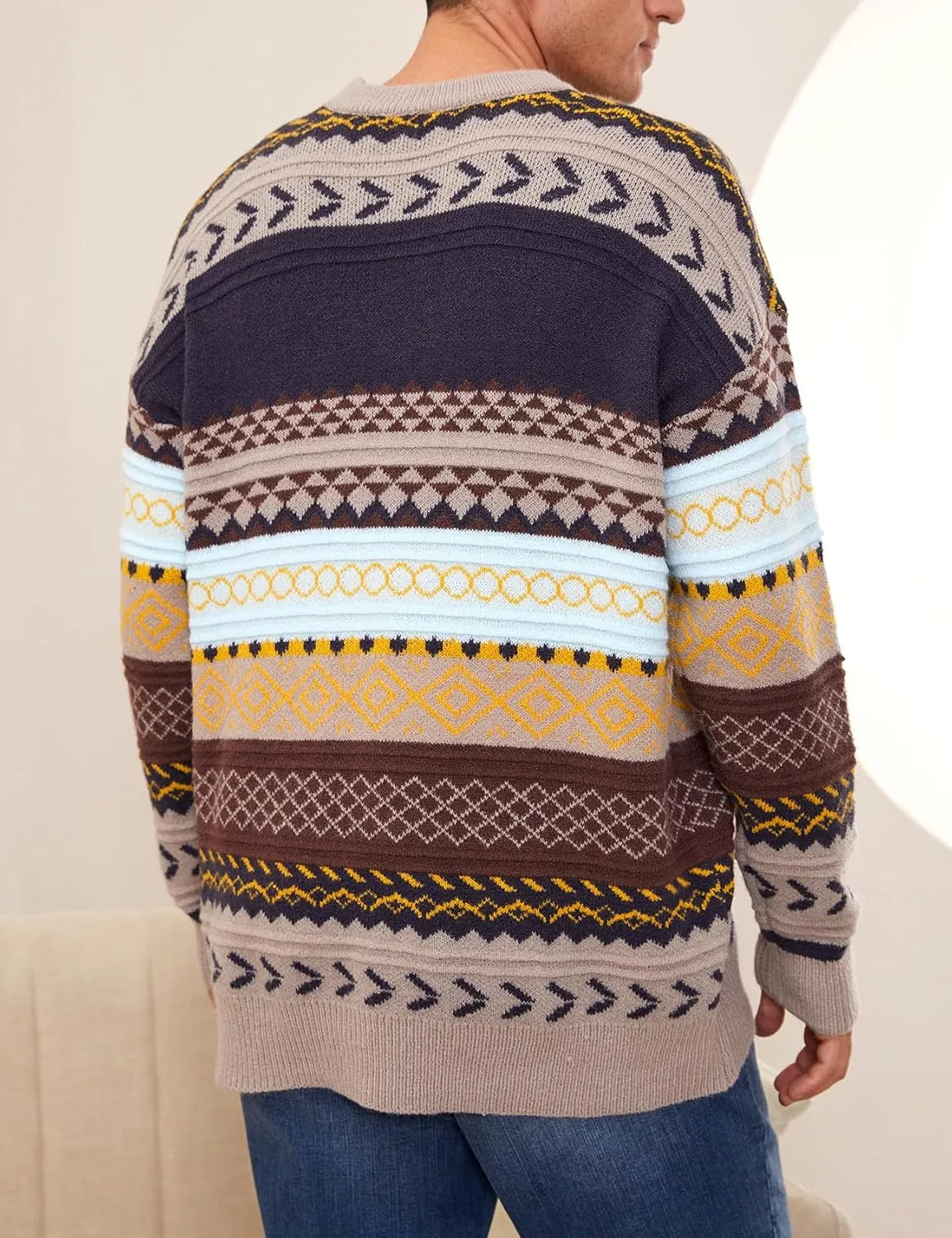 Mens Knit Sweater Grandpa Vintage Knitted Sweaters Oversized Striped Spring Pullover Casual Long Sleeve Pullovers
