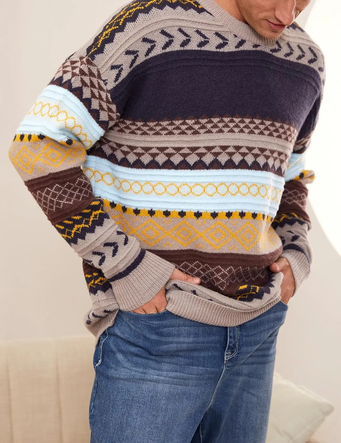Mens Knit Sweater Grandpa Vintage Knitted Sweaters Oversized Striped Spring Pullover Casual Long Sleeve Pullovers