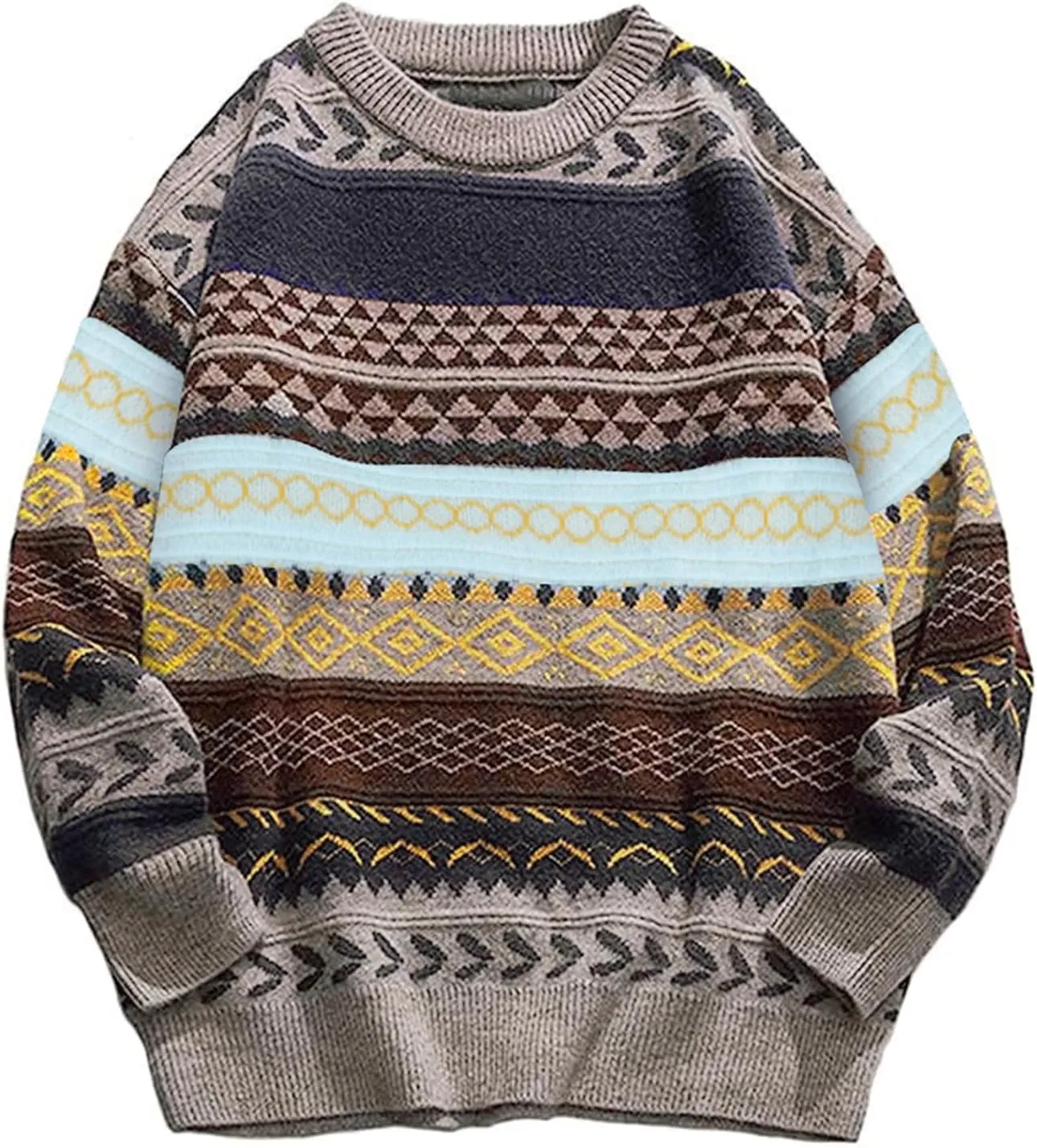 Mens Knit Sweater Grandpa Vintage Knitted Sweaters Oversized Striped Spring Pullover Casual Long Sleeve Pullovers