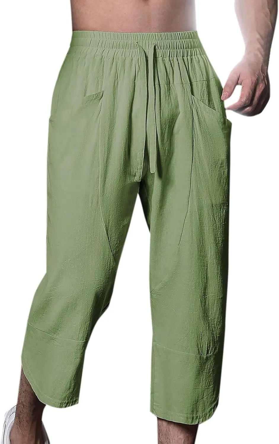 Mens Linen Pants Beach Casual Elastic Waist Pants Drawstring Summer Beach Pants Quick Dry Baggy Pants Moisture Wicking