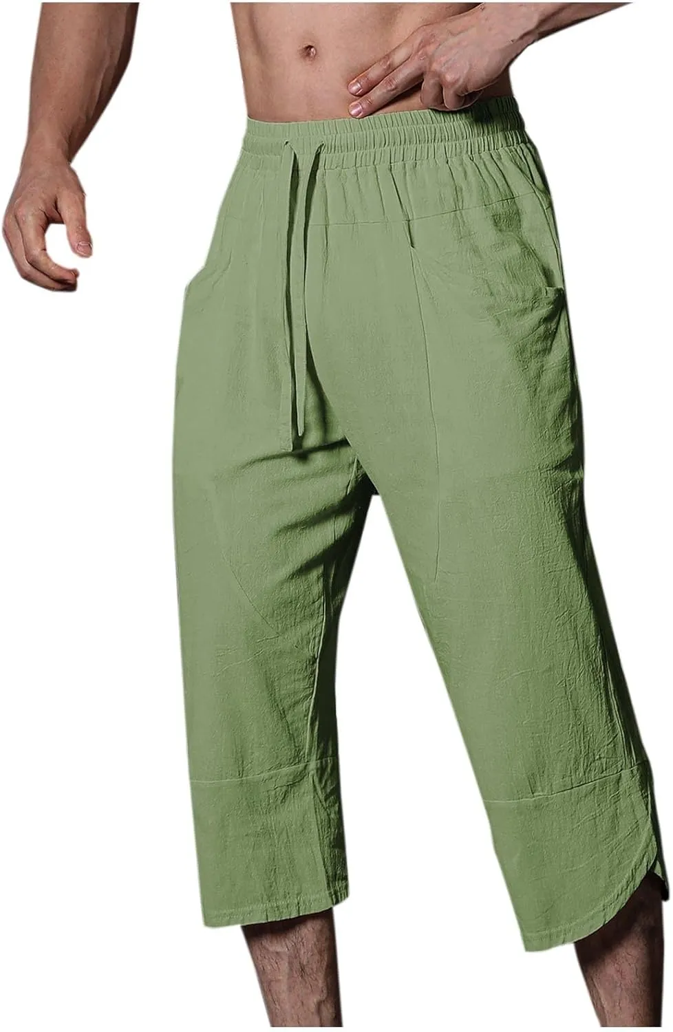 Mens Linen Pants Beach Casual Elastic Waist Pants Drawstring Summer Beach Pants Quick Dry Baggy Pants Moisture Wicking