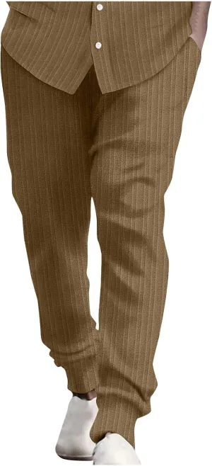 Men's Linen Pants Casual Pants Relaxed-Fit Beach Trousers Summer Yoga Pants Drawstring Elastic Waist Pants