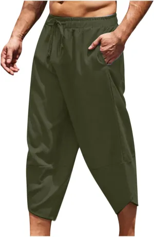 Mens Linen Pants Casual Pants Relaxed-Fit Beach Trousers Summer Yoga Pants Drawstring Elastic Waist Pants