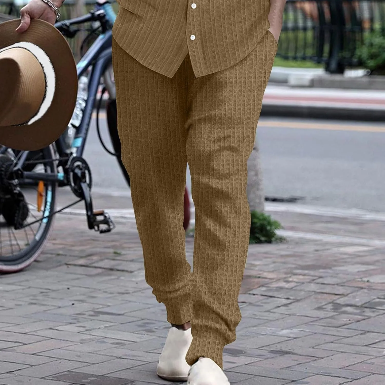 Men's Linen Pants Casual Pants Relaxed-Fit Beach Trousers Summer Yoga Pants Drawstring Elastic Waist Pants