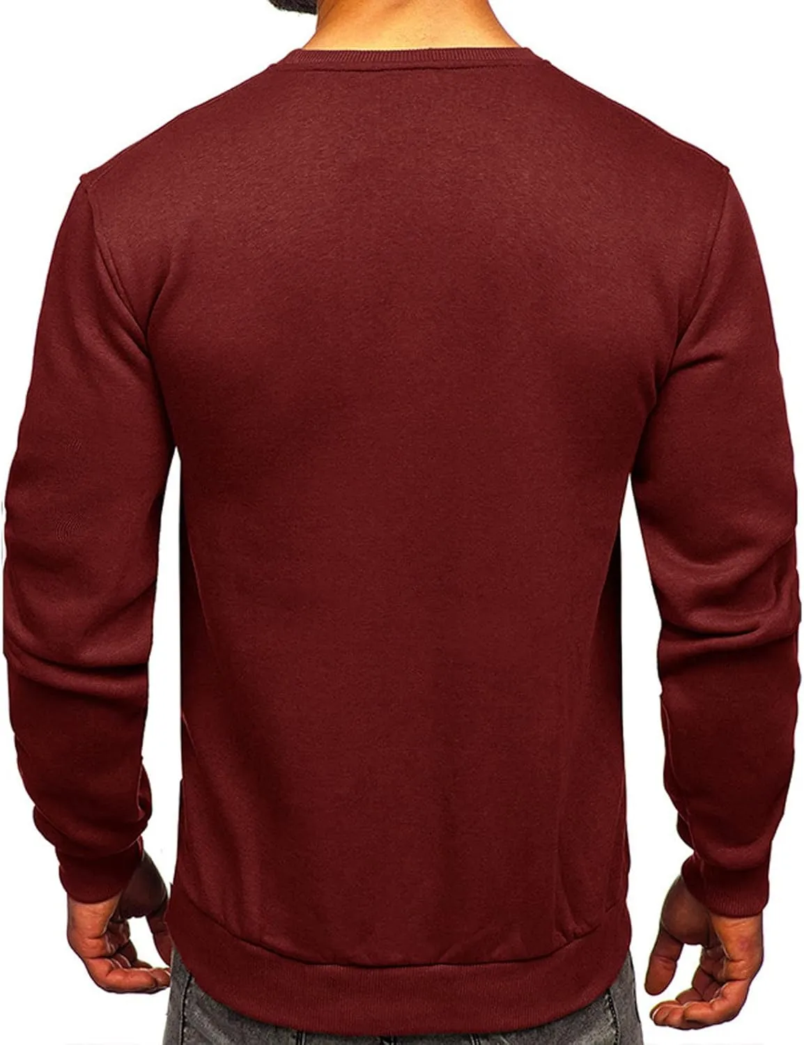 Mens Long Sleeve Round Neck Tops Solid Sweatshirts Pullover Sweatshirt Fall Winter Warm Fleece Sweatshirt Tops