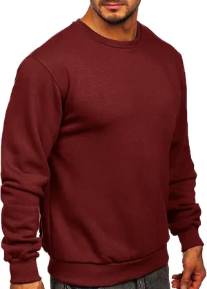 Mens Long Sleeve Round Neck Tops Solid Sweatshirts Pullover Sweatshirt Fall Winter Warm Fleece Sweatshirt Tops