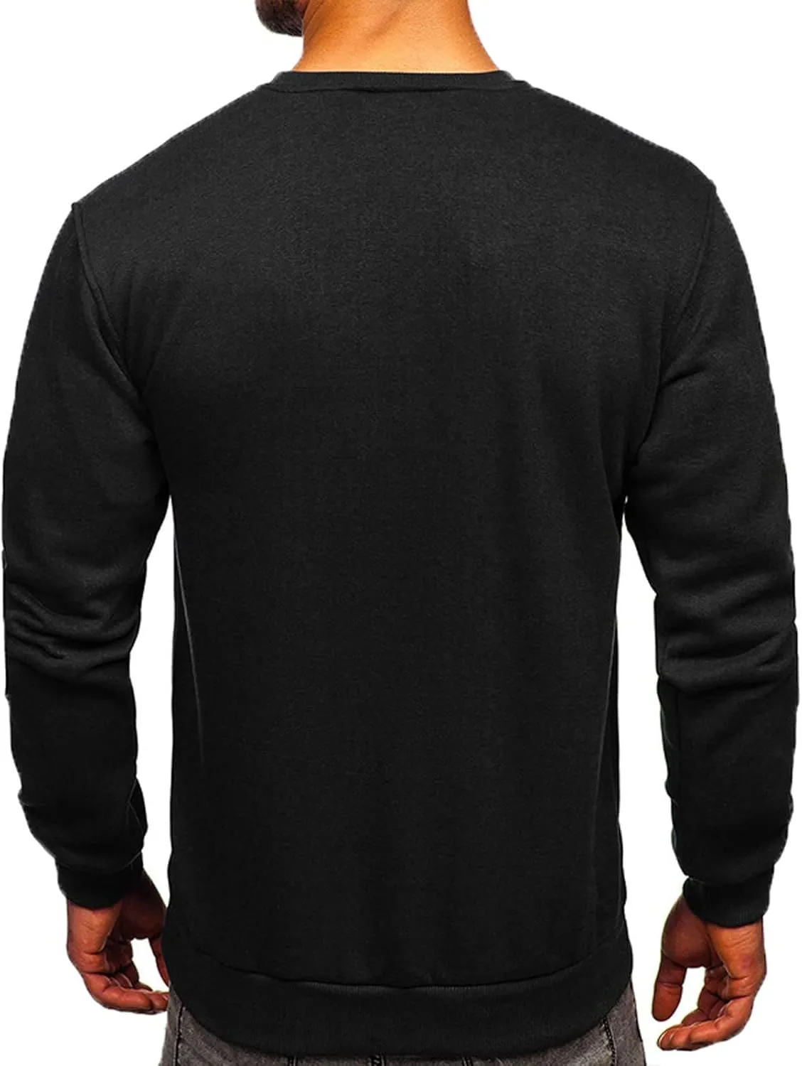 Mens Long Sleeve Round Neck Tops Solid Sweatshirts Pullover Sweatshirt Fall Winter Warm Fleece Sweatshirt Tops