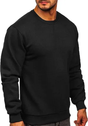 Mens Long Sleeve Round Neck Tops Solid Sweatshirts Pullover Sweatshirt Fall Winter Warm Fleece Sweatshirt Tops