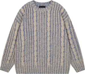 Men's Oversized Chunky Cable Knit Sweater Twisted Rope Crewneck Long Sleeve Vintage Pullovers Tops