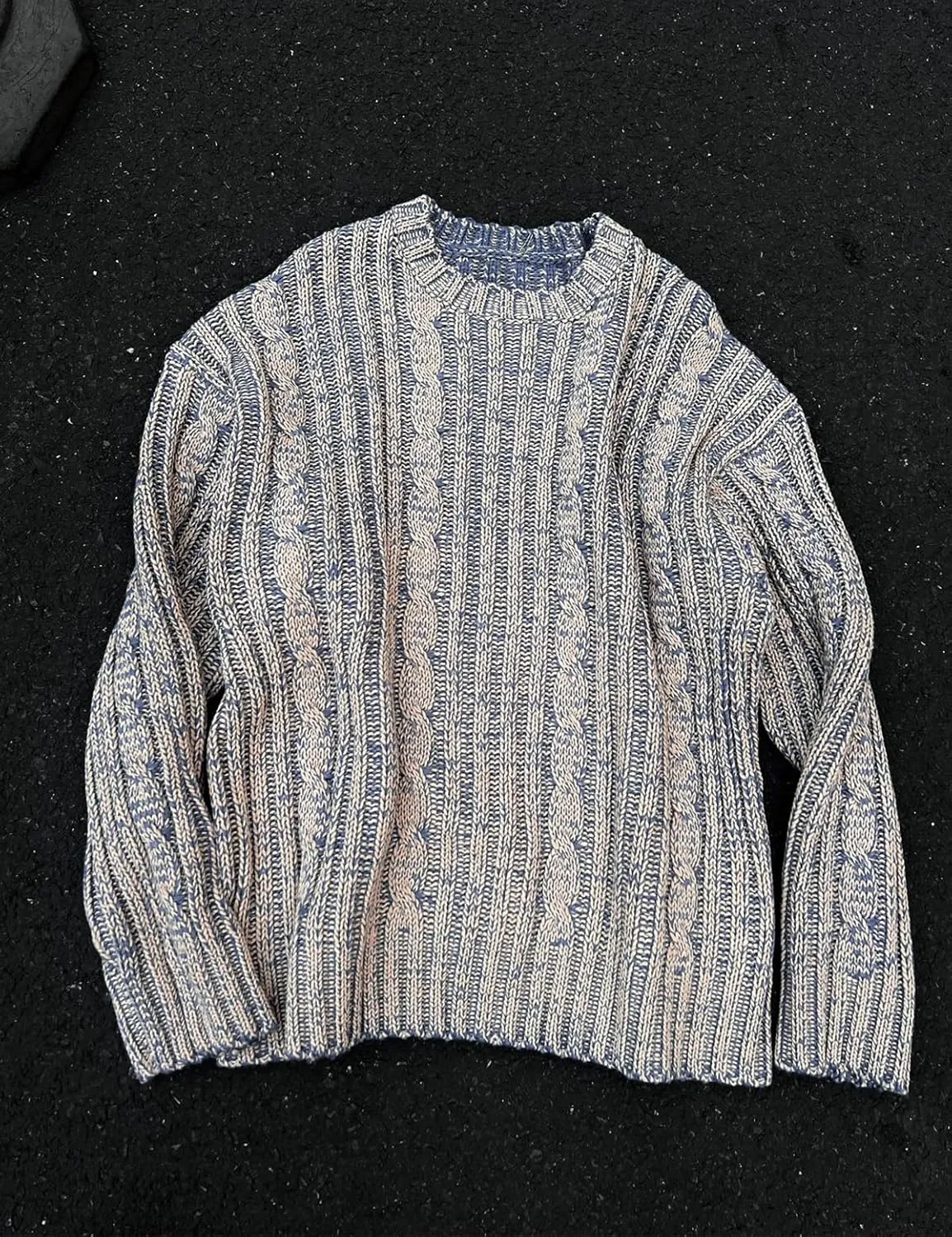 Men's Oversized Chunky Cable Knit Sweater Twisted Rope Crewneck Long Sleeve Vintage Pullovers Tops