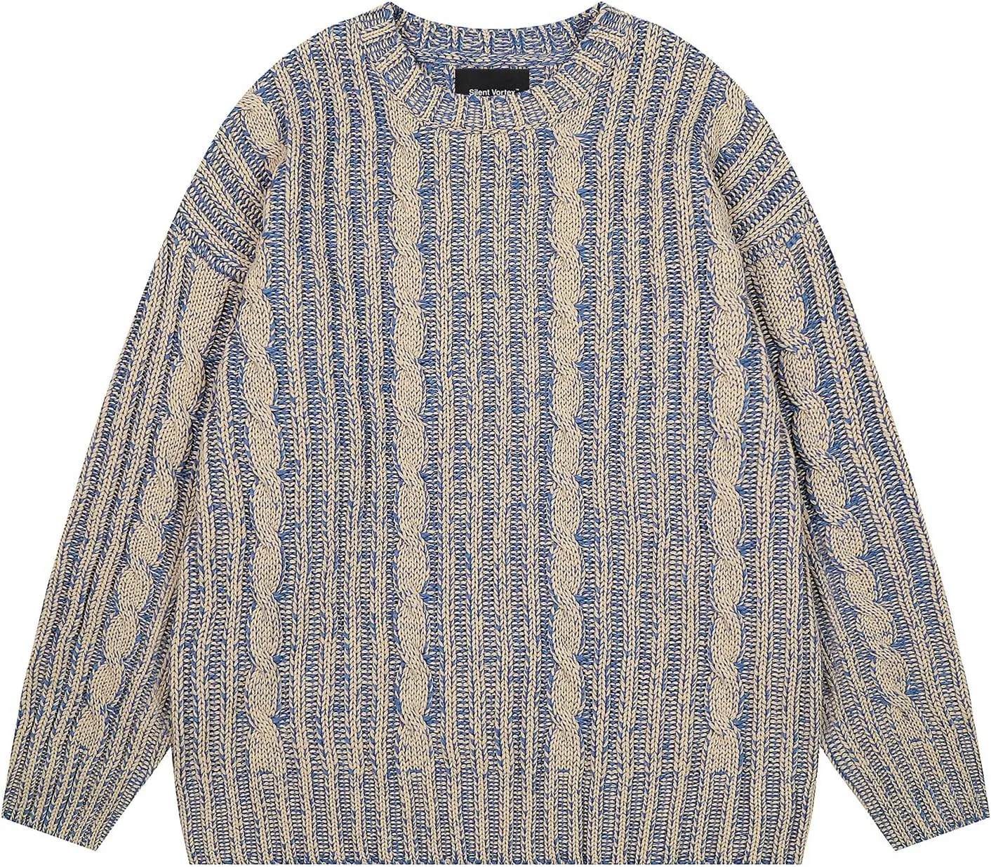 Men's Oversized Chunky Cable Knit Sweater Twisted Rope Crewneck Long Sleeve Vintage Pullovers Tops