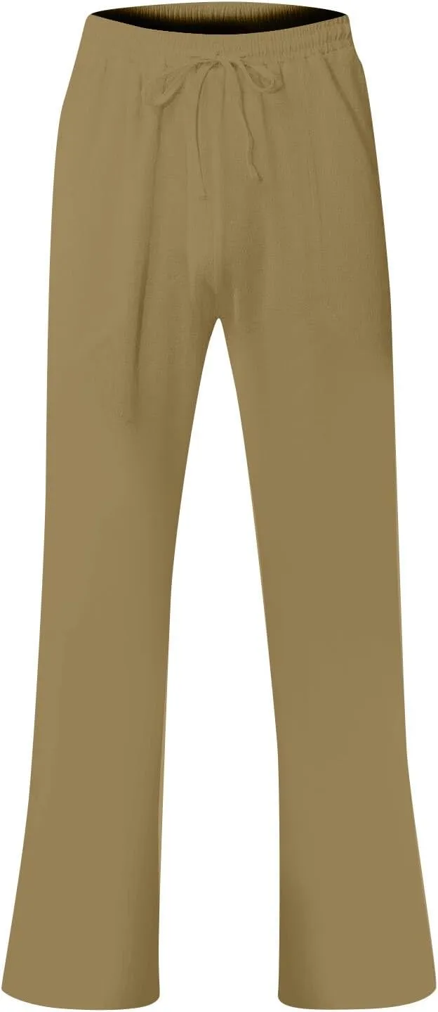 Mens Pants Casual Summer Lightweight Elastic Waist Linen Pants Baggy Business Work Pants with Pockets Trousers Pants
