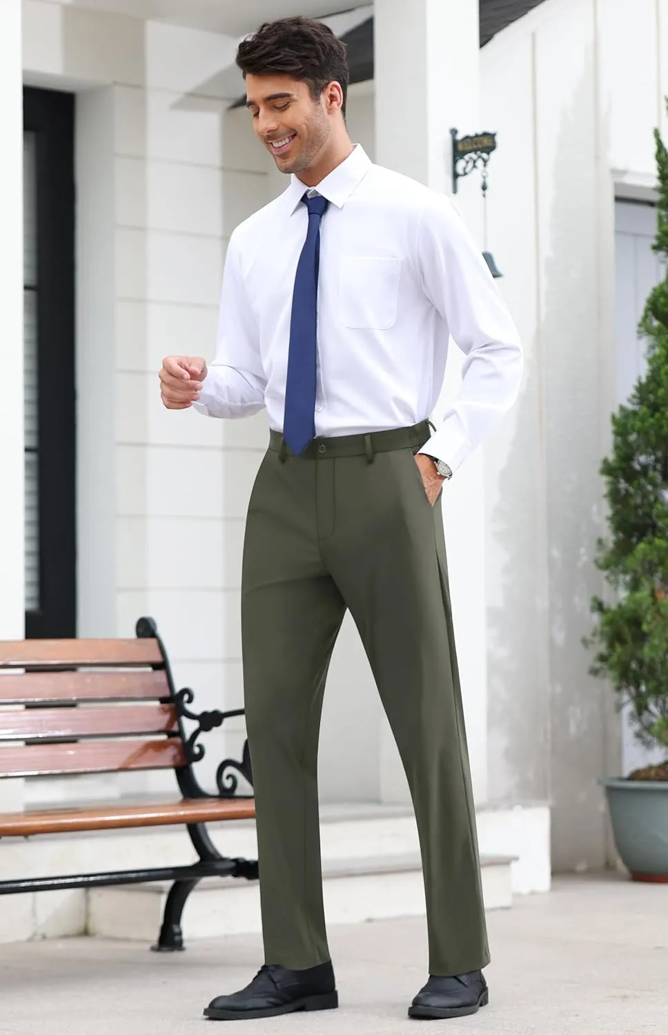 Mens Stretch Dress Pants Slim Fit Dress Pants for Men Expandable Waist Dress Pants Casual Athletic Golf Pants