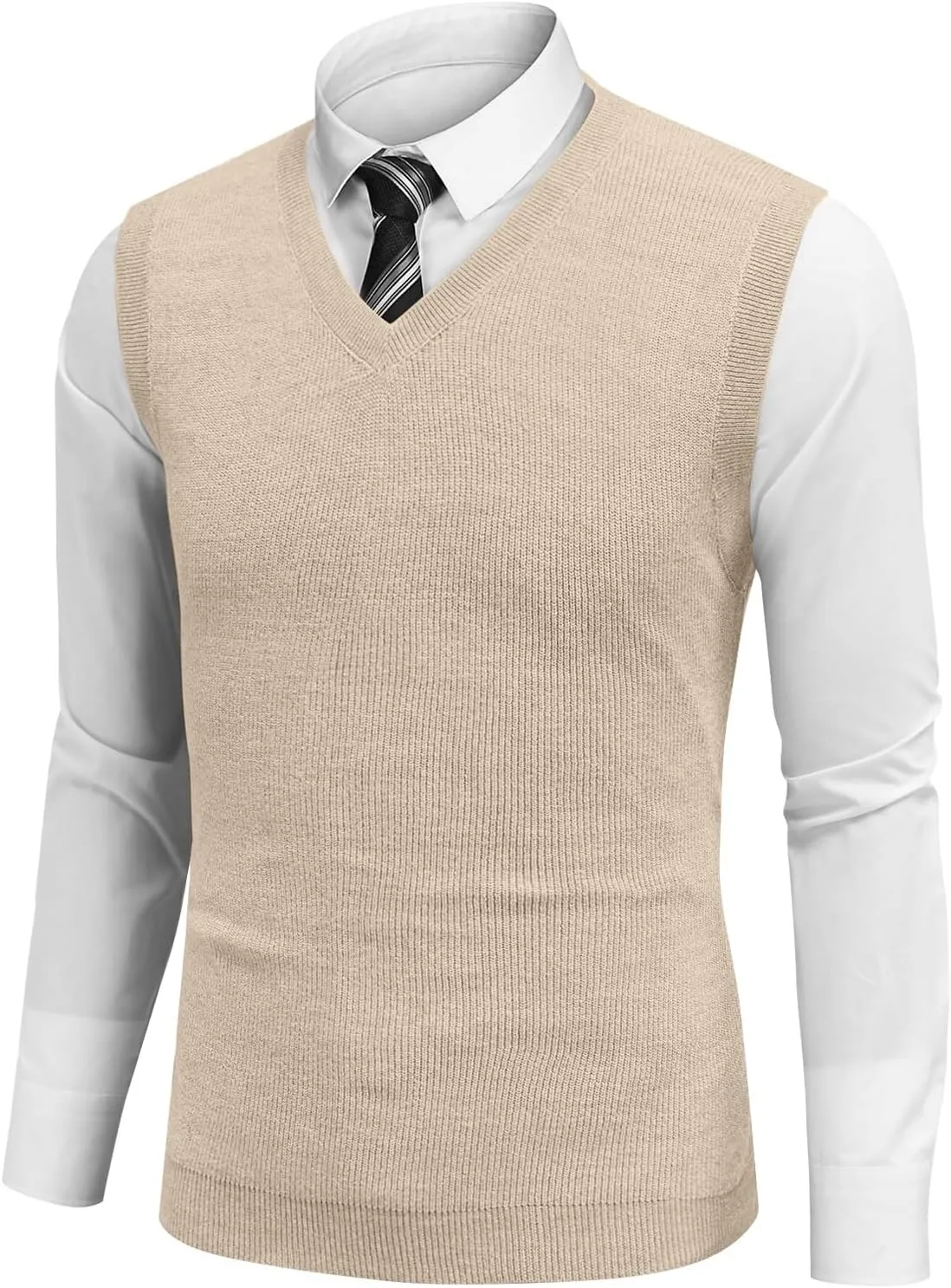Mens Sweater Vest Relaxed Fit V Neck Sleeveless Knitted Pullover Casual Spring and Fall Sweater Vest
