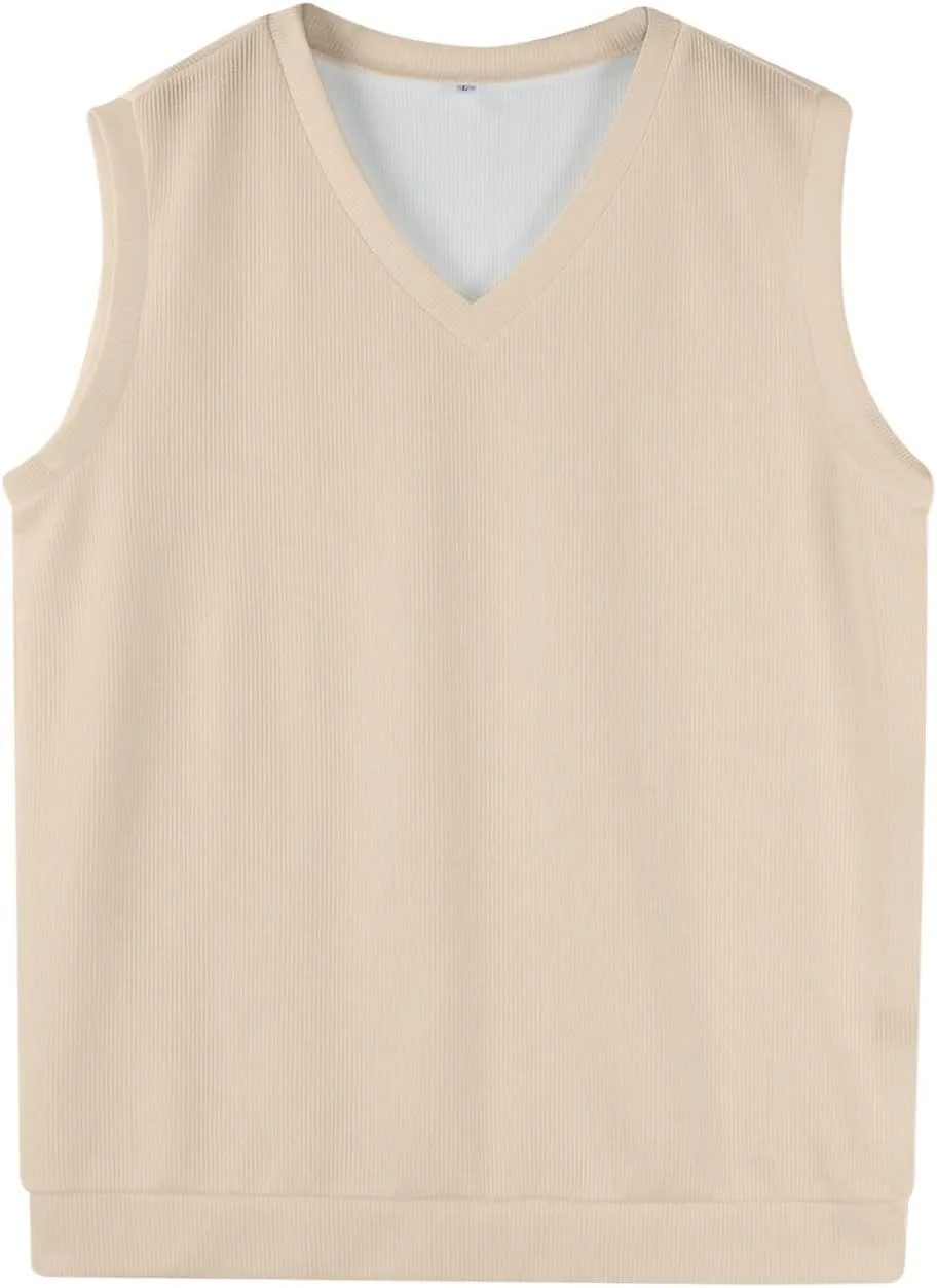 Mens Sweater Vest Relaxed Fit V Neck Sleeveless Knitted Pullover Casual Spring and Fall Sweater Vest
