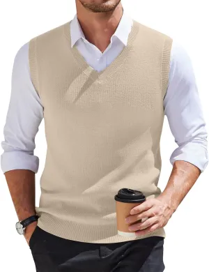 Mens Sweater Vest Relaxed Fit V Neck Sleeveless Knitted Pullover Casual Spring and Fall Sweater Vest