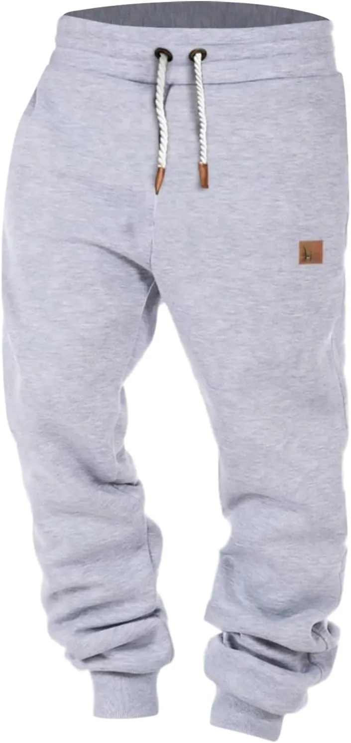 Mens Sweatpants Heavyweight Jogger Pants, Casual Fleece Cargo Stretch Elastic Waist Workout Wide Leg Drawstring Trousers
