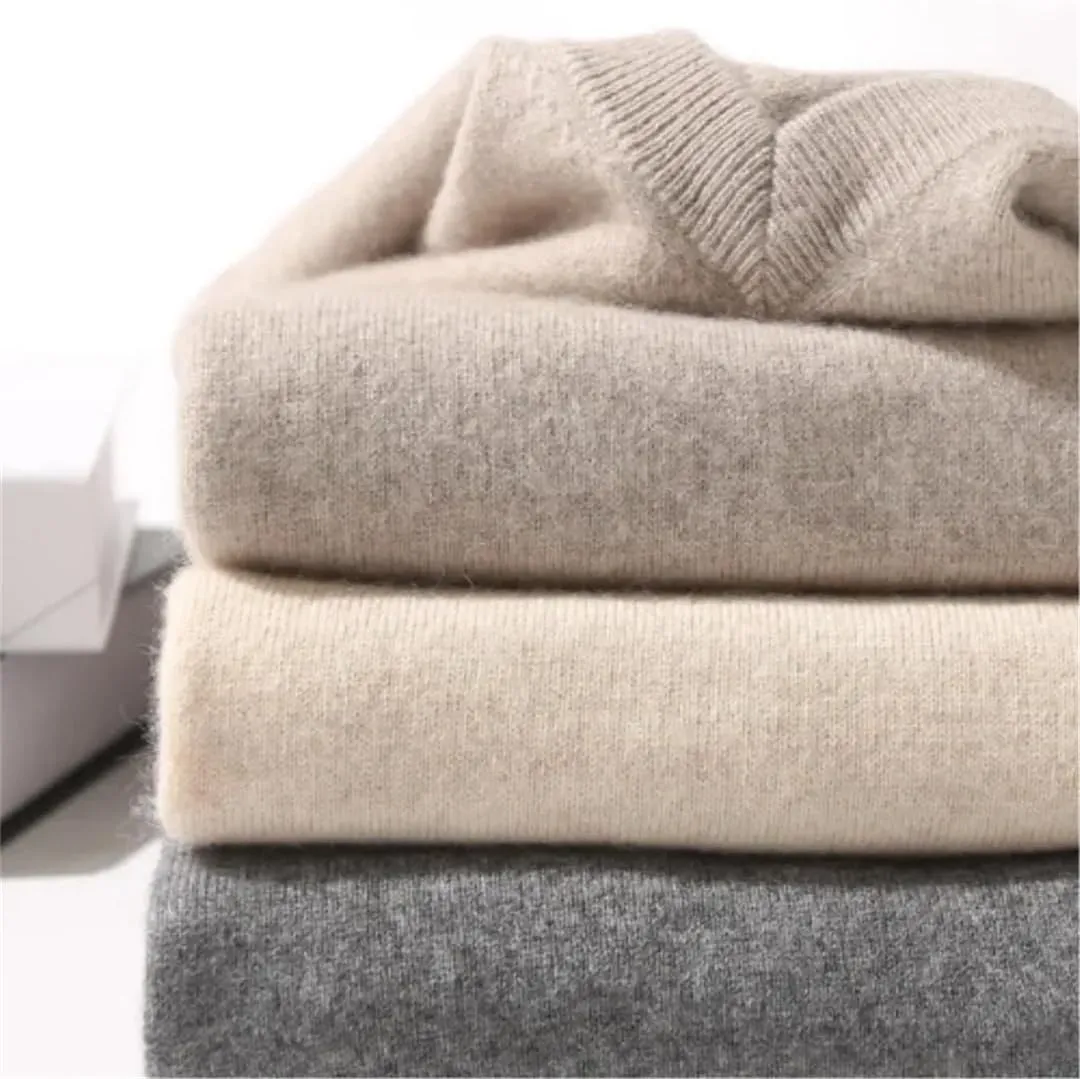 Mens V-Neck Solid Color Pullovers Sweaters Knitting Long Sleeves Casual Jumpers Tops