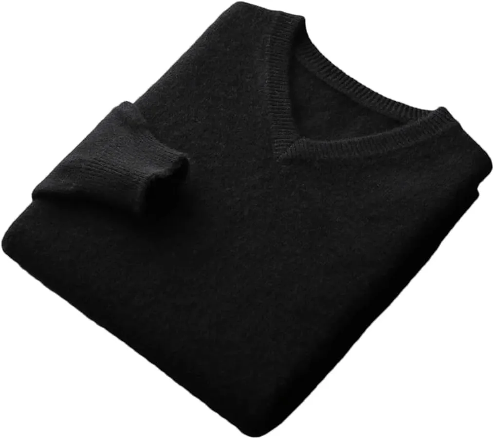 Men's V-Neck Solid Pullovers Loose Knit Base Shirt Business Sweater Tops