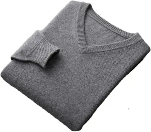 Men's V-Neck Solid Pullovers Loose Knit Base Shirt Business Sweater Tops