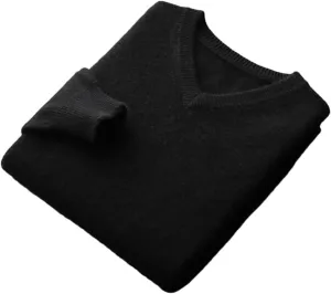 Men's V-Neck Solid Pullovers Loose Knit Base Shirt Business Sweater Tops