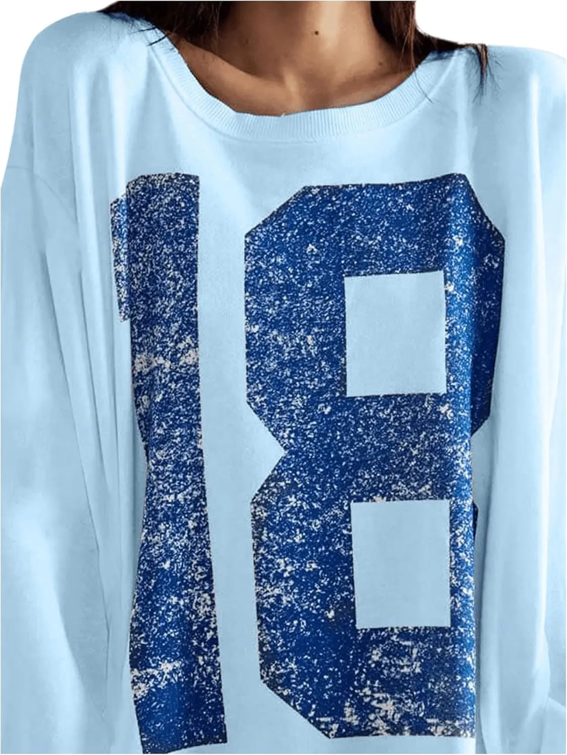 Milumia Women's Number Graphic Tee Tshirt Long Sleeve Crew Neck Sweatshirt Oversized Pullovers