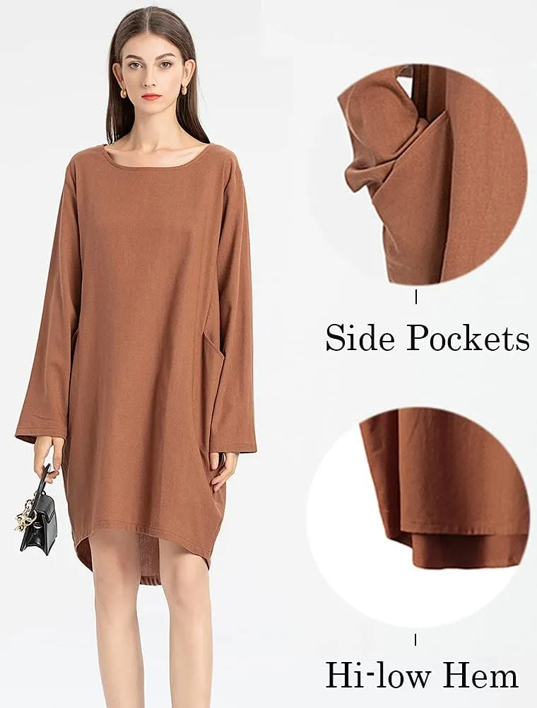 Minibee Women's Oversized Tunic Dress Long Sleeve Loose Baggy Tshirt Tops with Pockets