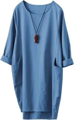 Minibee Women's Oversized Tunic Dress Long Sleeve Loose Baggy Tshirt Tops with Pockets
