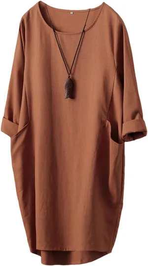 Minibee Women's Oversized Tunic Dress Long Sleeve Loose Baggy Tshirt Tops with Pockets