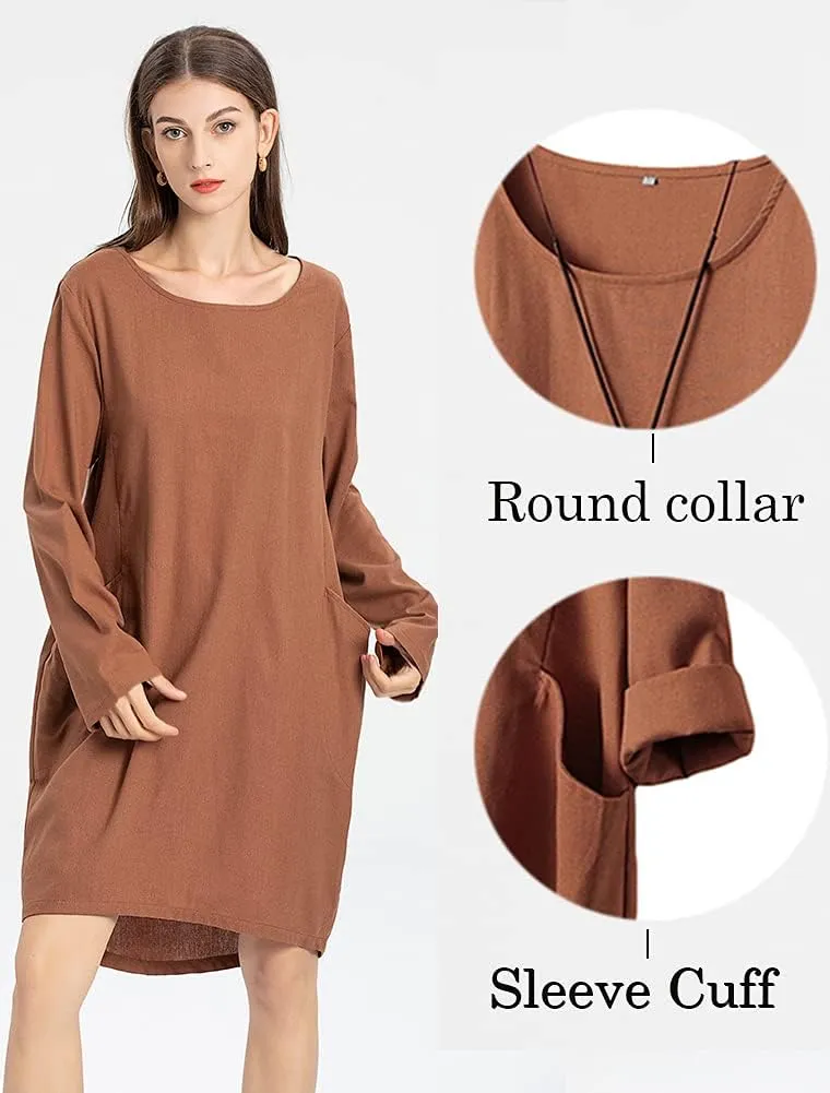 Minibee Women's Oversized Tunic Dress Long Sleeve Loose Baggy Tshirt Tops with Pockets
