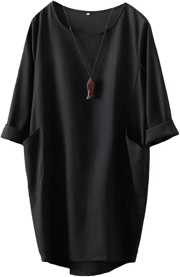 Minibee Women's Oversized Tunic Dress Long Sleeve Loose Baggy Tshirt Tops with Pockets