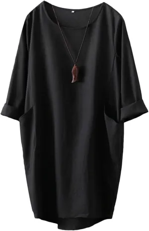 Minibee Women's Oversized Tunic Dress Long Sleeve Loose Baggy Tshirt Tops with Pockets
