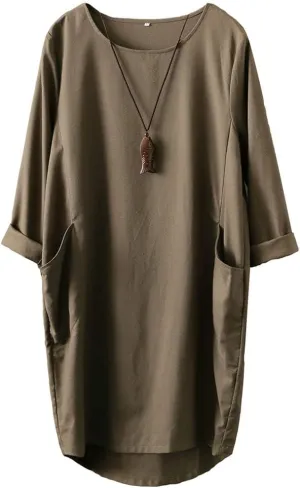 Minibee Women's Oversized Tunic Dress Long Sleeve Loose Baggy Tshirt Tops with Pockets