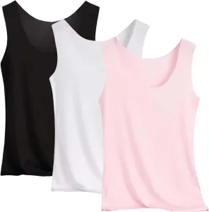 Miyaomn 3PC Ice Silk Tank Tops for Women Scoop Neck Modal Camisole Basic Seamless Sleeveless Stretch Yoga Camis Undershirts