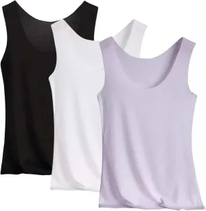 Miyaomn 3PC Ice Silk Tank Tops for Women Scoop Neck Modal Camisole Basic Seamless Sleeveless Stretch Yoga Camis Undershirts