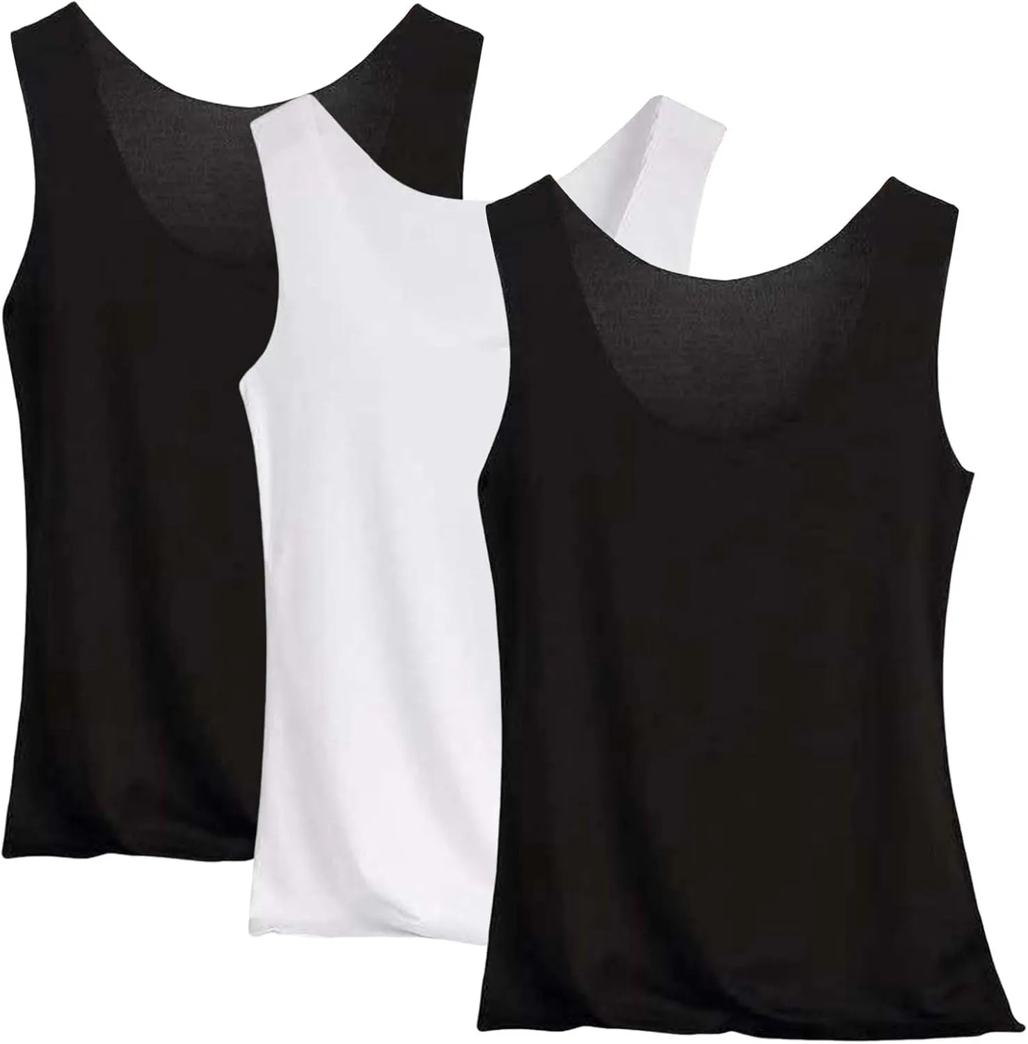 Miyaomn 3PC Ice Silk Tank Tops for Women Scoop Neck Modal Camisole Basic Seamless Sleeveless Stretch Yoga Camis Undershirts