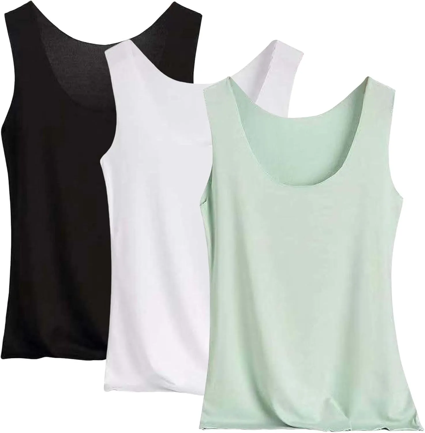Miyaomn 3PC Ice Silk Tank Tops for Women Scoop Neck Modal Camisole Basic Seamless Sleeveless Stretch Yoga Camis Undershirts