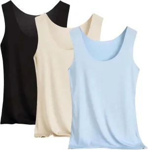 Miyaomn 3PC Ice Silk Tank Tops for Women Scoop Neck Modal Camisole Basic Seamless Sleeveless Stretch Yoga Camis Undershirts